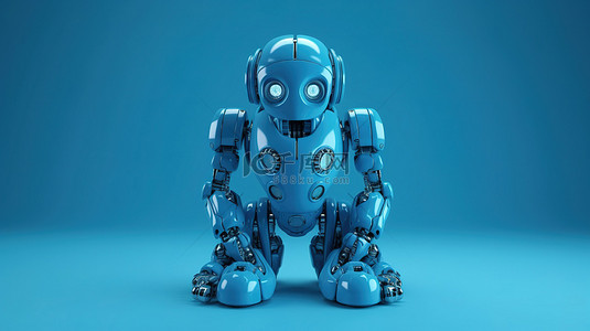 匹配背景下 3d 渲染中的单色蓝色 ai 机器人