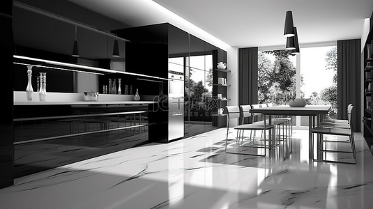 现代厨房拥有光滑的外观和抛光的混凝土地板