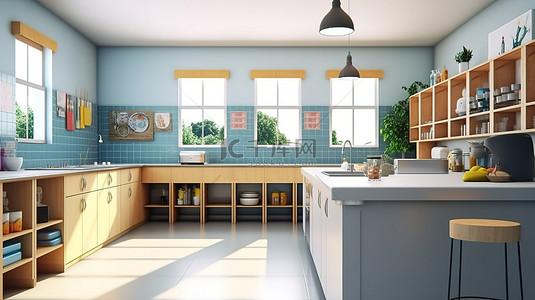家教室背景图片_3d 渲染的教室厨房