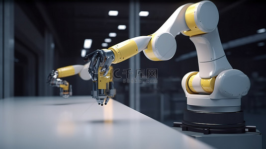 自动生产背景图片_工厂机器人手臂在行动 3D 渲染