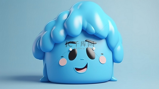 可爱的 3D 橡皮泥描绘了快乐的蓝云下雨，非常适合孩子们的卡哇伊口味