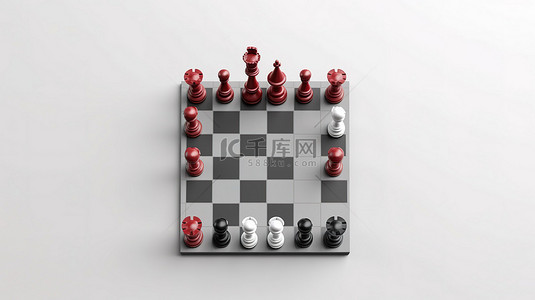 在白色背景上从上方观看棋子的 3D 渲染