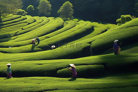 人们正在采摘茶叶的茶园