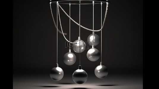 注意动效背景图片_革命性的商业理念永动灯泡与灰色背景 3D 渲染上的牛顿球体