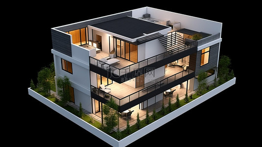 3d 房屋建筑的高角度视图