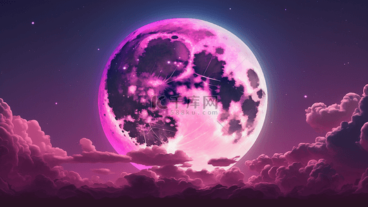 月亮粉色云朵梦幻背景