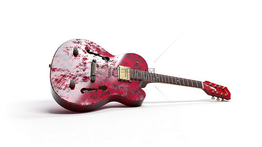 涂鸦篮板背景图片_白色背景上 3D 充满活力的红色吉他