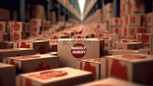 制造系统背景图片_土耳其制造的盒子在运动中传送系统的 3D 插图