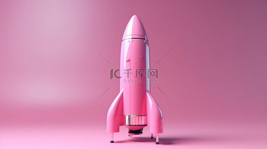 粉色飞船背景图片_粉红色背景上火箭或航天器的孤立 3d 渲染