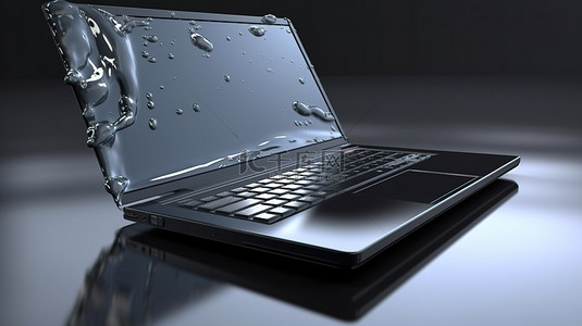笔记本电脑图标背景图片_3D 渲染浮动笔记本设计中逼真的光泽笔记本电脑图标