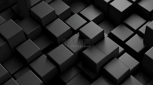 黑色方形背景图片_具有重复方形支架图案的简约现代黑色 3D 产品展示的顶视图