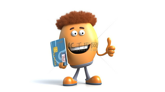 男人的背景图片_持有信用卡的动画人物的 3d 插图