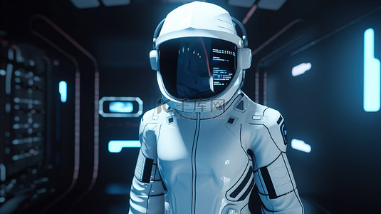 宇航员头像在元宇宙 3d 渲染中运动 VR 眼镜
