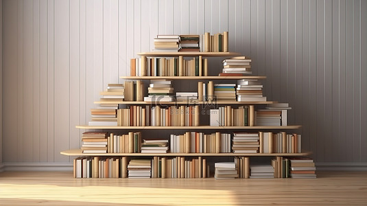 书架上一堆书的渲染，象征着电子学习和在线教育的概念