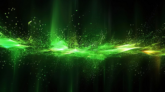 数字粒子背景图片_充满活力的数字粒子为动态大数据可视化 3d 渲染创建未来派绿色背景