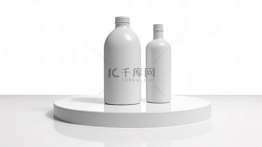 聚苯乙烯泡沫塑料瓶在 3D 渲染中单独站立在白色底座上