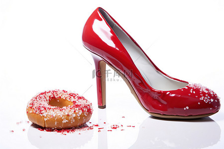 鞋高跟鞋背景图片_一只高跟鞋坐在甜甜圈旁边