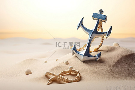 夏天海星背景图片_锚与海星坐在沙子上