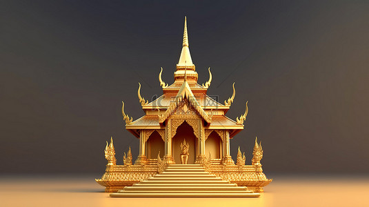 泰式风格的房屋基座，金色饰面 3D 渲染