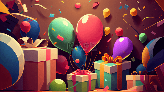 生日礼物盒气球彩纸