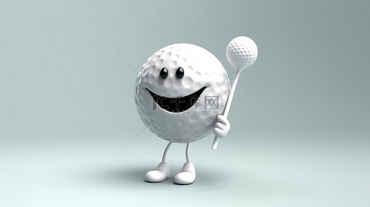 穿着休闲装打白色高尔夫球的活泼 3D 卡通人物