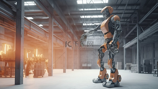 X 射线机器人 3D 渲染世界中的仓库机器人和机械臂