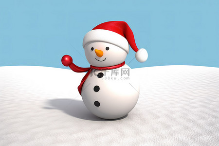 圣诞可爱背景图片_3d 雪人拿着一个大白球，手臂是红色的