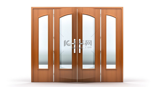 房门锁背景图片_3D 渲染中白色背景隔离的室内空间双叶玻璃门