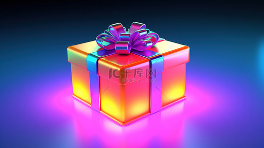 圣诞霓虹灯背景图片_3D 渲染的充满活力的礼品盒插图，采用大胆的渐变霓虹灯色调