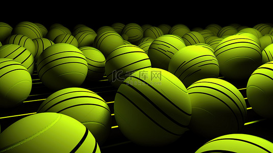 黄色点状图案背景图片_漂浮在 3d 渲染中的条纹黄色和绿色网球