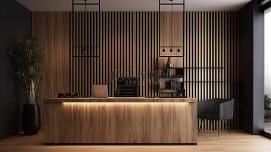 企业装饰背景图片_简约的木质办公室装饰鼓舞人心的 3D 渲染室内设计