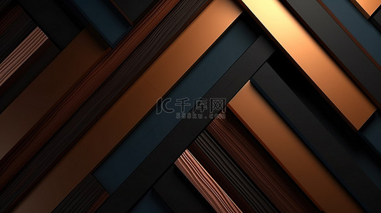 现代平面设计中具有深棕色线条抽象 3D 渲染的几何壁纸