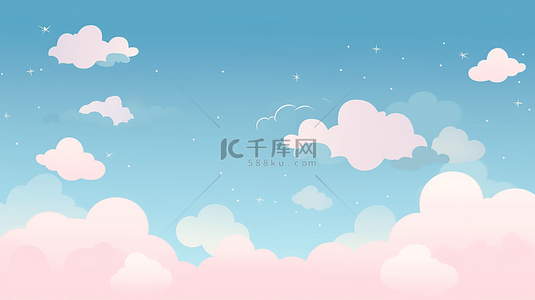 天空的云朵背景图片_梦幻可爱的天空卡通天空创意插画简单背景