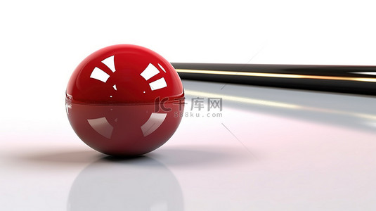 台球对阵背景图片_原始白色背景上闪闪发光的红色斯诺克球的 3D 插图