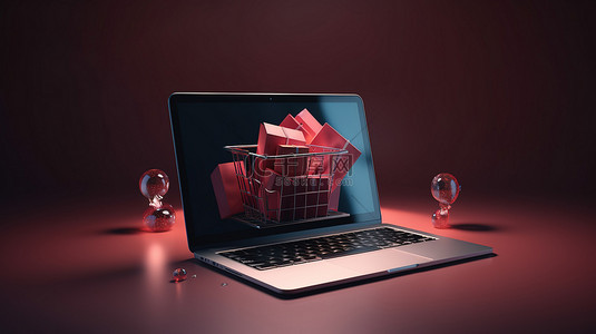 動物背景背景图片_通过 3D 渲染，数字购物可以轻松地在笔记本电脑上概念化在线商店