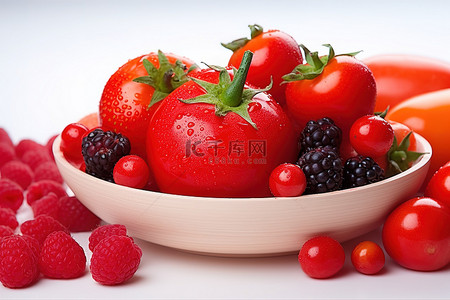 红色番茄背景图片_一碗红色水果，包括番茄和草莓