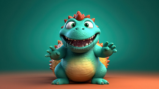 叉腰大笑背景图片_可爱的 3D 恐龙捂着肚子大笑