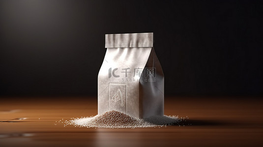 香料背景图片_折叠和填充纸袋包装非常适合咖啡香料面粉糖和盐可定制设计 3D 渲染