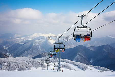 多人运动背景图片_滑雪缆车和山顶