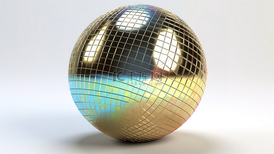 闪闪发光的金属迪斯科球 3d 渲染在白色背景下发出光线