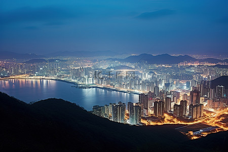 海洋旅行背景图片_从山顶看香港夜景