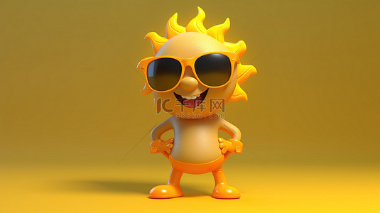 卡通微笑太阳背景图片_有趣的 3D 太阳角色，具有有趣的个性