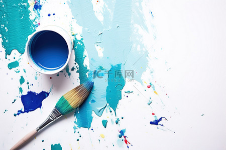刷蓝色背景图片_油漆杯旁边的油漆刷