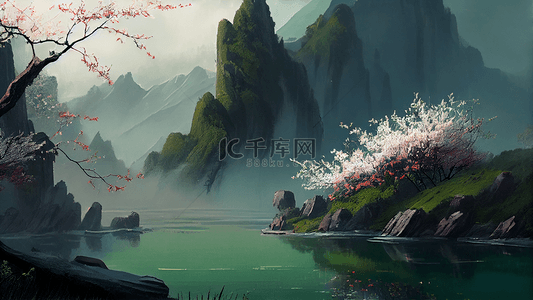 清明节湖水背景