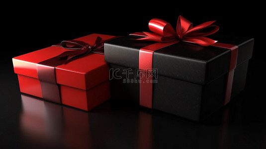 令人惊叹的 3D 圣诞主题红色和黑色礼品盒