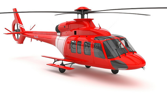 红色直升机 3D 模型 令人惊叹的侧视图计算机图形