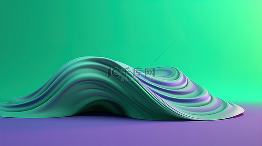 充满活力的 3D 渲染抽象绿波在令人惊叹的紫罗兰背景独特和创意的壁纸设计