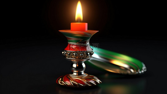 优雅红色背景图片_烛台上燃烧的喜庆红色和绿色圣诞蜡烛的 3D 渲染