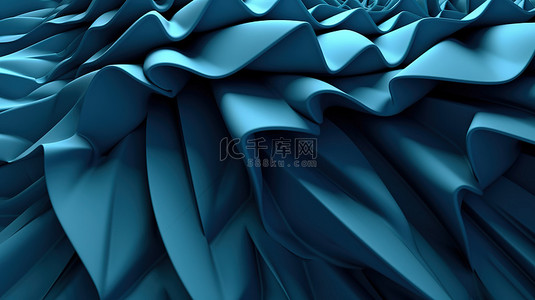 扇子褶皱背景图片_带有几何褶皱的蓝色褶皱织物 3D 渲染插图