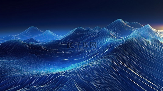 蓝色水纹背景背景图片_未来数字景观中模糊蓝色粒子的 3D 渲染